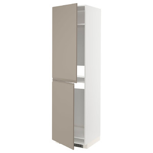 METOD High cabinet for fridge/freezer, white/Upplöv matt dark beige, 60x60x220 cm