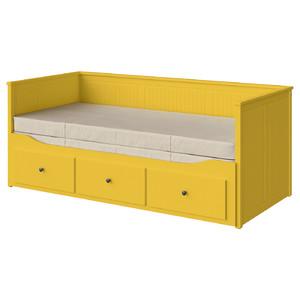 HEMNES Day-bed w 3 drawers/2 mattresses, yellow/Vannareid firm, 80x200 cm