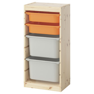 TROFAST Storage combination with boxes, light white stained pine light orange/grey, 44x30x91 cm