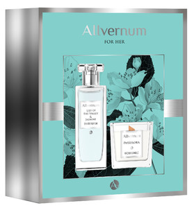 Allvernum Gift Set - Eau de Parfum Lilly of the Valley & Jasmine 50ml, Soy Candle Passiflora 100g