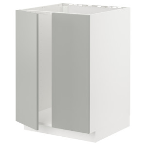 METOD Base cabinet for sink + 2 doors, white/Havstorp light grey, 60x60 cm