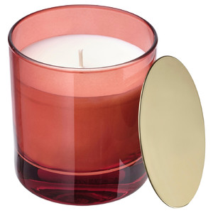 VINTERFINT Scented candle in glass with lid, Orange and clove/red, 40 hr