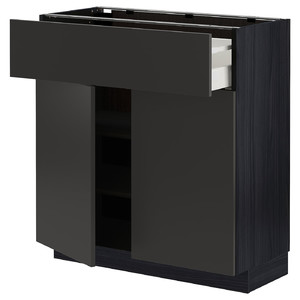 METOD / MAXIMERA Base cabinet with drawer/2 doors, black/Nickebo matt anthracite, 80x37 cm