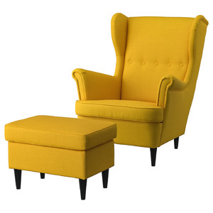 STRANDMON Armchair and footstool, Skiftebo yellow