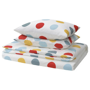 BRUKSVARA Duvet cover and 2 pillowcases, multicolour/dot pattern, 200x200/50x60 cm