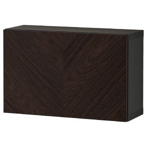 BESTÅ Wall-mounted cabinet combination, black-brown Hedeviken/dark brown stained oak veneer, 60x22x38 cm