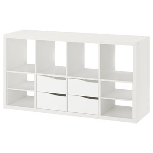 KALLAX Shelving unit, with 4 drawers with 2 shelf inserts/wave shaped white, 147x77 cm