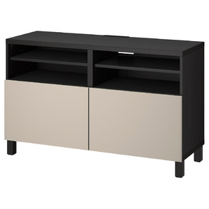 BESTÅ TV bench with doors, black-brown/Lappviken/Stubbarp light grey/beige, 120x42x74 cm