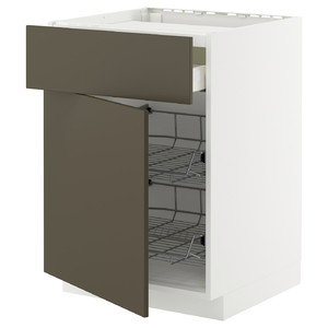 METOD / MAXIMERA Base cab f hob/drawer/2 wire bskts, white/Havstorp brown-beige, 60x60 cm