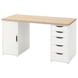 LAGKAPTEN / ALEX Desk, white stained/oak effect white, 140x60 cm