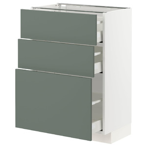 METOD / MAXIMERA Base cabinet with 3 drawers, white/Bodarp grey-green, 60x37 cm