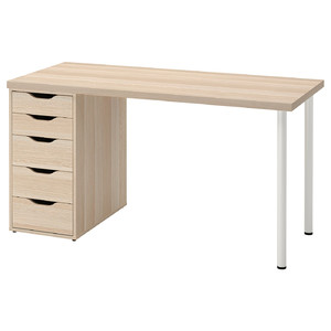 LAGKAPTEN / ALEX Desk, white stained oak effect/white, 140x60 cm