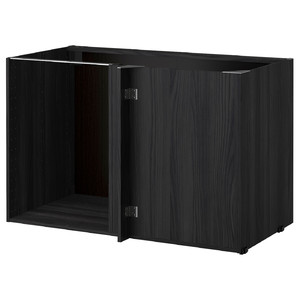 METOD Corner base cabinet frame, black, 128x68x80 cm