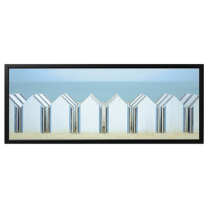 BJÖRKSTA Picture with frame, beach huts/black, 140x56 cm