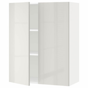 METOD Wall cabinet with shelves/2 doors, white/Ringhult light grey, 80x100 cm