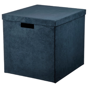 GJÄTTA Storage box with lid, velvet dark blue, 32x35x32 cm