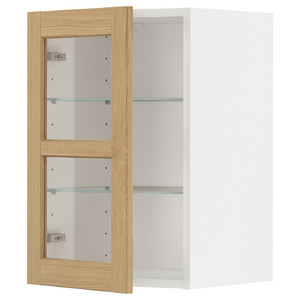 METOD Wall cabinet w shelves/glass door, white/Forsbacka oak, 40x60 cm