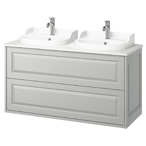 TÄNNFORSEN / RUTSJÖN Wash-stnd w drawers/wash-basin/taps, light grey/white marble effect, 122x49x76 cm