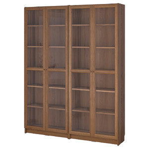 BILLY / OXBERG Bookcase comb w glass doors, brown walnut effect, 160x202 cm