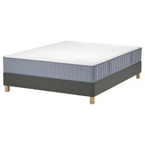 LYNGÖR Divan bed, Vågstranda medium firm/light blue dark grey, 160x200 cm