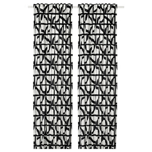 VINTEROXBÄR Curtains, 1 pair, white/black, 145x300 cm