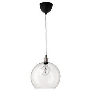 JAKOBSBYN / JÄLLBY Pendant lamp, clear glass, nickel-plated