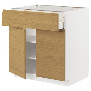 METOD / MAXIMERA Base cabinet with drawer/2 doors, white/Voxtorp oak effect, 80x60 cm