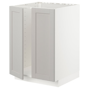 METOD Base cabinet for sink + 2 doors, white/Lerhyttan light grey, 60x60 cm