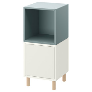 EKET Cabinet combination with legs, white light grey-blue/wood, 35x35x80 cm