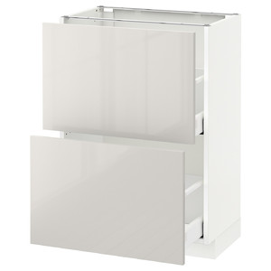 METOD / MAXIMERA Base cabinet with 2 drawers, white, Ringhult high-gloss light grey, 60x37 cm