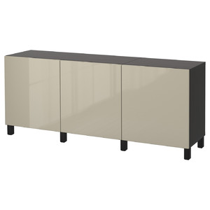 BESTÅ Storage combination with doors, black-brown, Selsviken high-gloss/beige, 180x40x74 cm