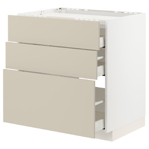 METOD / MAXIMERA Base cab f hob/3 fronts/3 drawers, white/Havstorp beige, 80x60 cm