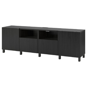 BESTÅ TV bench with doors and drawers, black-brown, Lappviken/Stubbarp black-brown, 240x42x74 cm