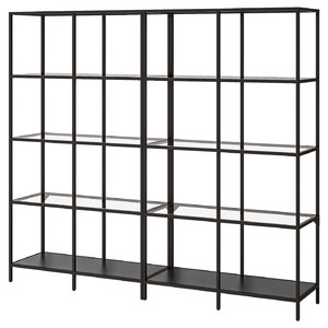 VITTSJÖ Storage combination, black-brown/glass, 200x36x175 cm