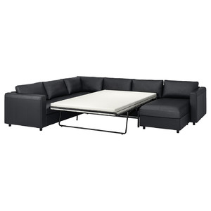 VIMLE Crnr sofa-bed, 5-seat w chaise lng, Grann/Bomstad black