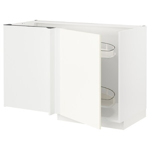 METOD Corner base cab w pull-out fitting, white/Vallstena white, 128x68 cm