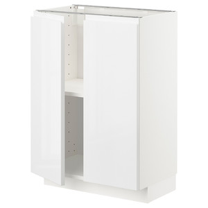 METOD Base cabinet with shelves/2 doors, white/Voxtorp high-gloss/white, 60x37 cm