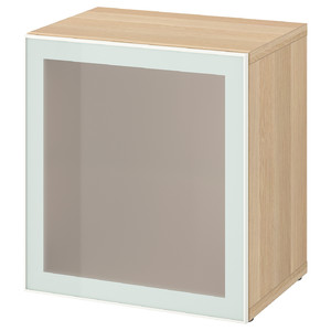 BESTÅ Shelf unit with glass door, white stained oak effect Glassvik/white/light green frosted glass, 60x42x64 cm