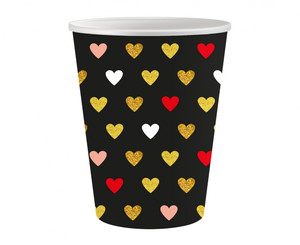 Party Paper Cup 250ml 6pcs Hearts, black