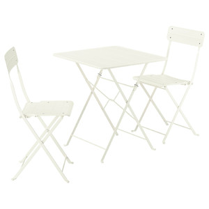 SUNDSÖ Table and 2 folding chairs, outdoor off-white/off-white, 65x65 cm