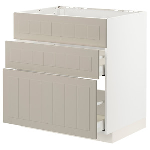 METOD / MAXIMERA Base cab f sink+3 fronts/2 drawers, white/Stensund beige, 80x60 cm