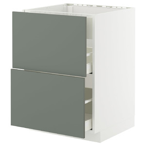 METOD / MAXIMERA Base cab f hob/int extractor w drw, white/Nickebo matt grey-green, 60x60 cm