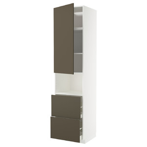 METOD / MAXIMERA Hi cab f micro w door/2 drawers, white/Havstorp brown-beige, 60x60x240 cm