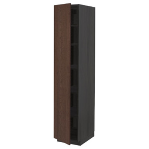 METOD High cabinet with shelves, black/Sinarp brown, 40x60x200 cm