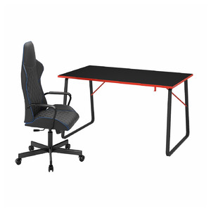 HUVUDSPELARE / UTESPELARE Gaming desk and chair, black