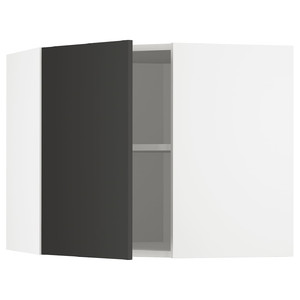 METOD Corner wall cabinet with shelves, white/Nickebo matt anthracite, 68x60 cm