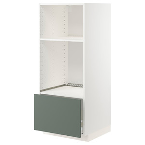 METOD / MAXIMERA High cab for oven/micro w drawer, white/Bodarp grey-green, 60x60x140 cm