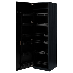 METOD High cabinet with pull-out larder, black/Lerhyttan black stained, 60x60x200 cm