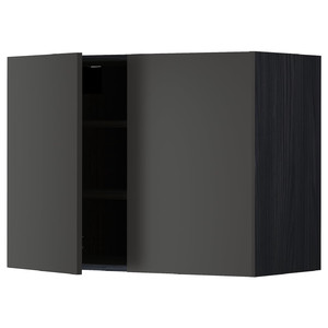 METOD Wall cabinet with shelves/2 doors, black/Nickebo matt anthracite, 80x60 cm