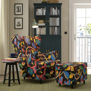 STRANDMON Slipcover for armchair/footstool, Stigsbo multicolour/black